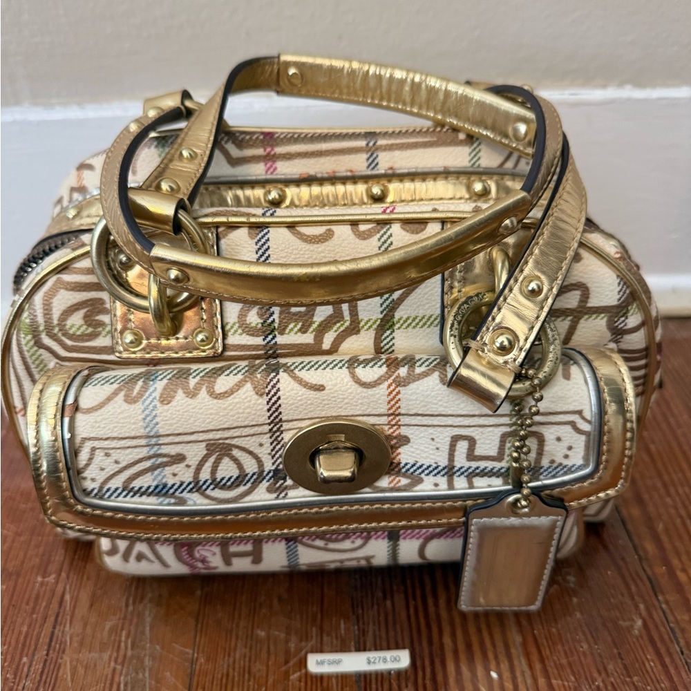 Coach Poppy Graffiti Small Satchel Ivory/Gold #13185 Limited edition 9.5" X6"X4